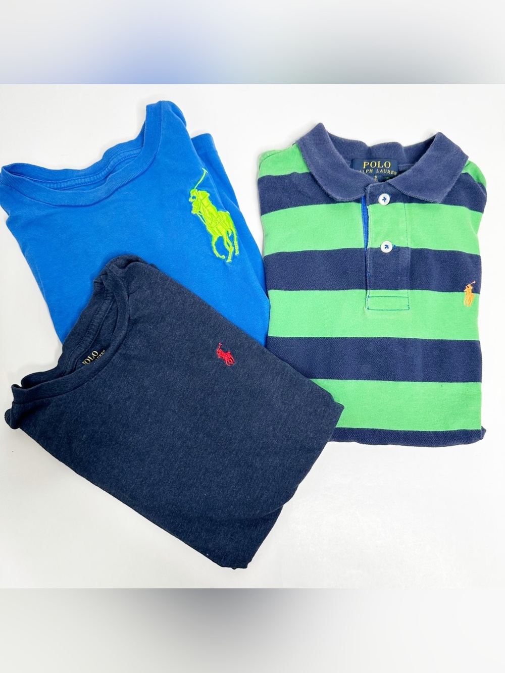 Polo Ralph Lauren Boys Size Small 8 Lot 3 Shirts Polo T-Shirts Blue Green Navy
